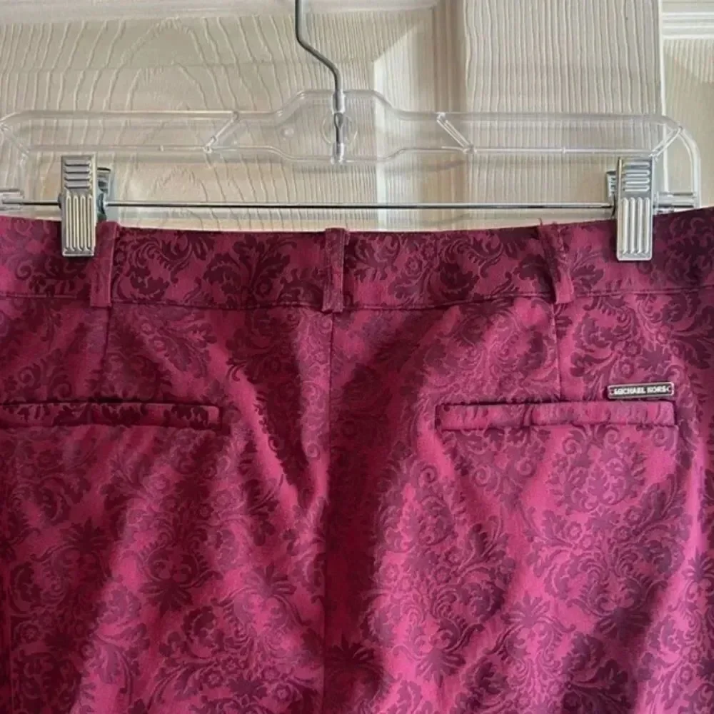 Michael Kors Women’s Pants Size 14 Red with Darker Baroque Pattern NWOT